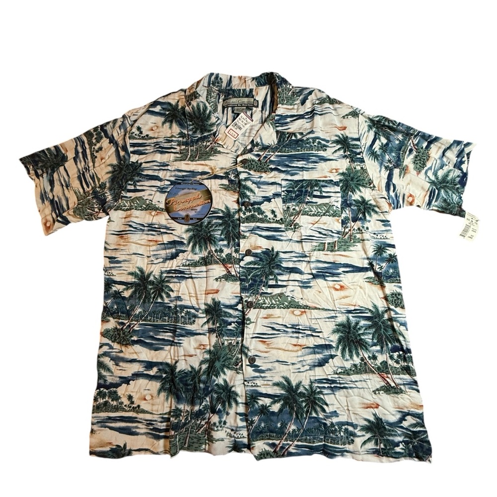 VTG Pineapple Connection Hawaiian Shirt Beach Palm Tree Short Sleeve Mens XL NWT